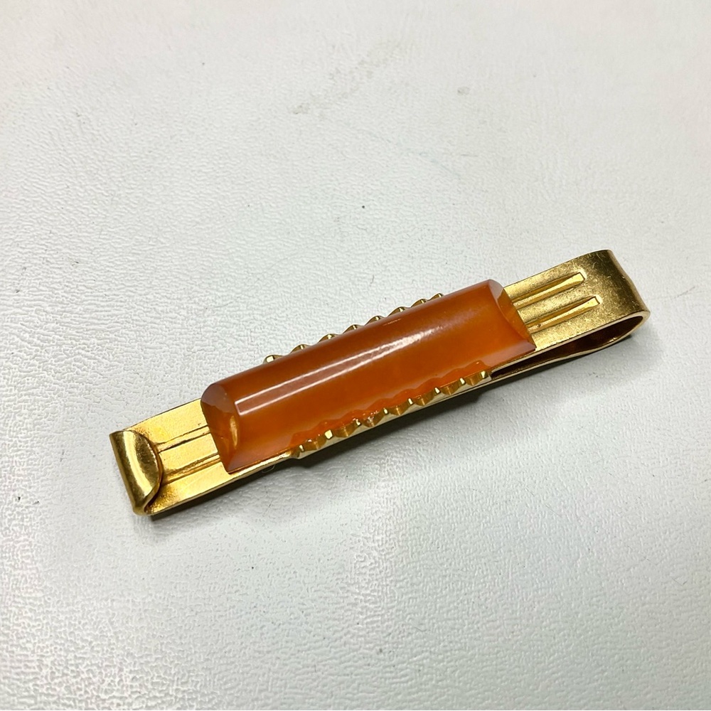 Vintage Baltic Amber Tie Clip Heavy Gold Plate